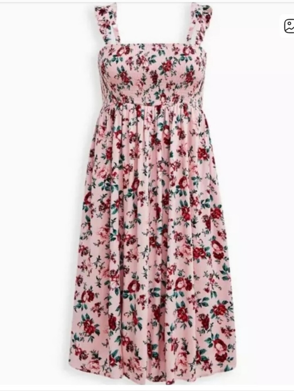 torrid Pink Floral Midi Dress with Ruffle Straps